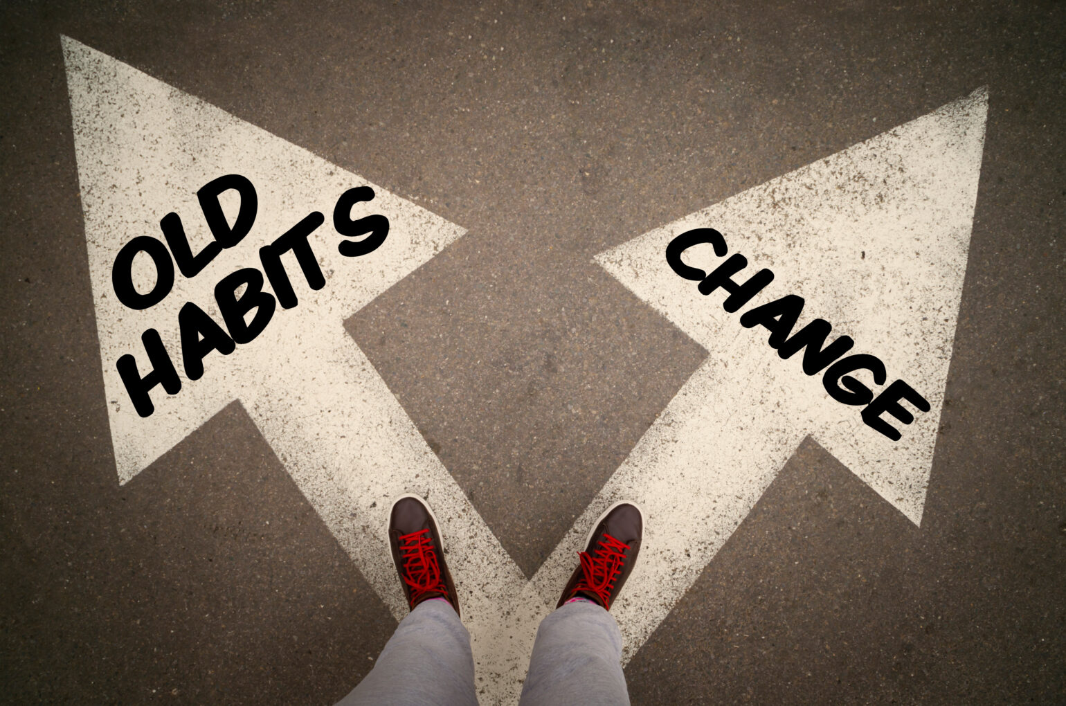 OLD HABITS versus CHANGE written on the white arrows, dilemmas c Treating Habits